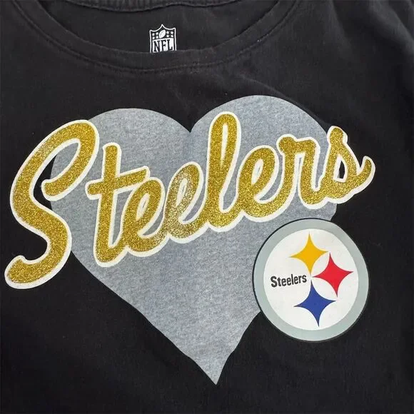 Pittsburgh Steelers Girls' Long Sleeve Tee Black Size 10-12 - Picture 2 of 5